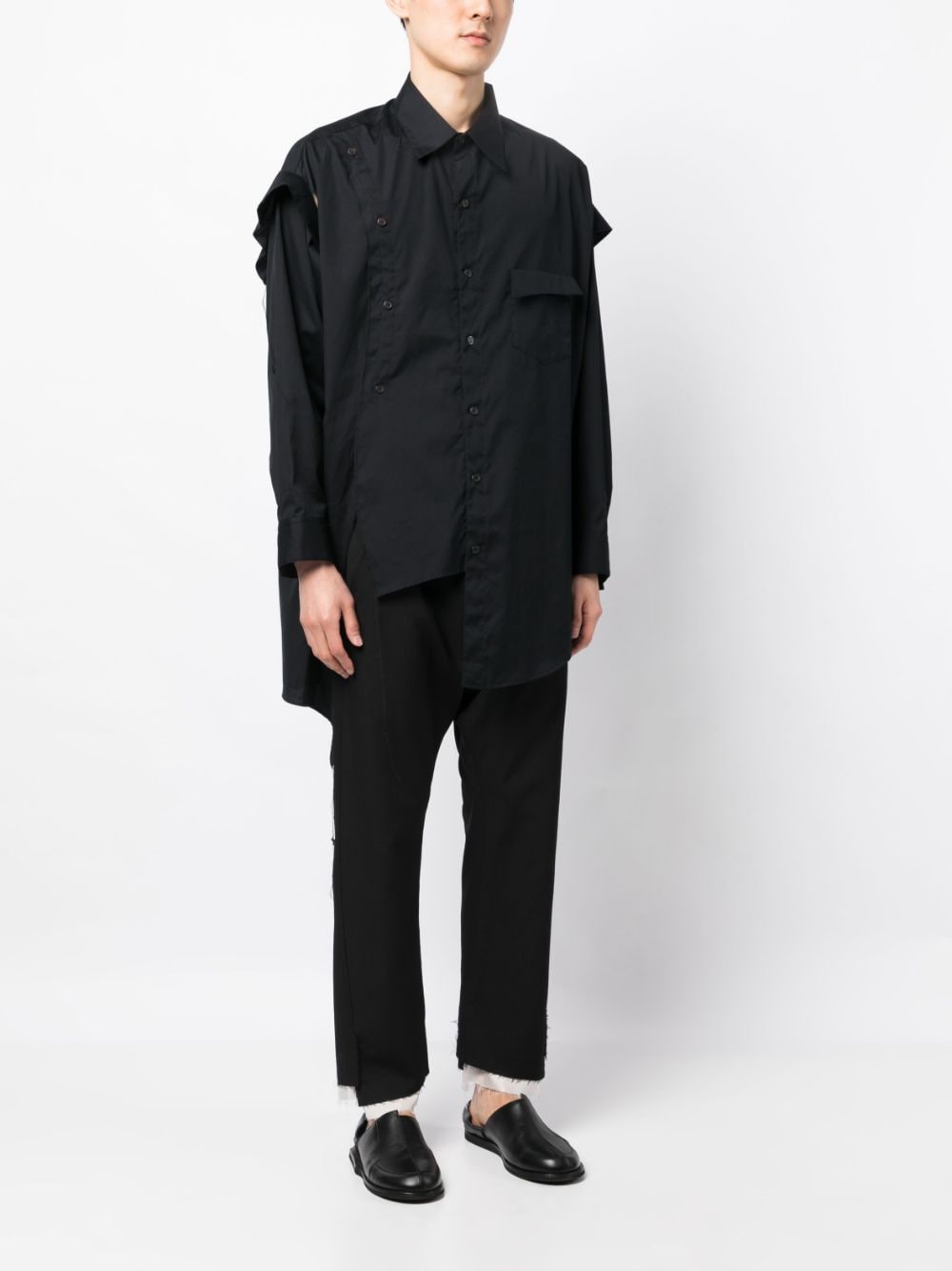 Shop Sulvam Long-sleeves Asymmetric Shirt In Black