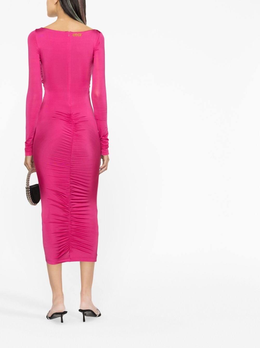 Shop Versace Jeans Couture Cut-out Lace-up Midi Dress In Pink