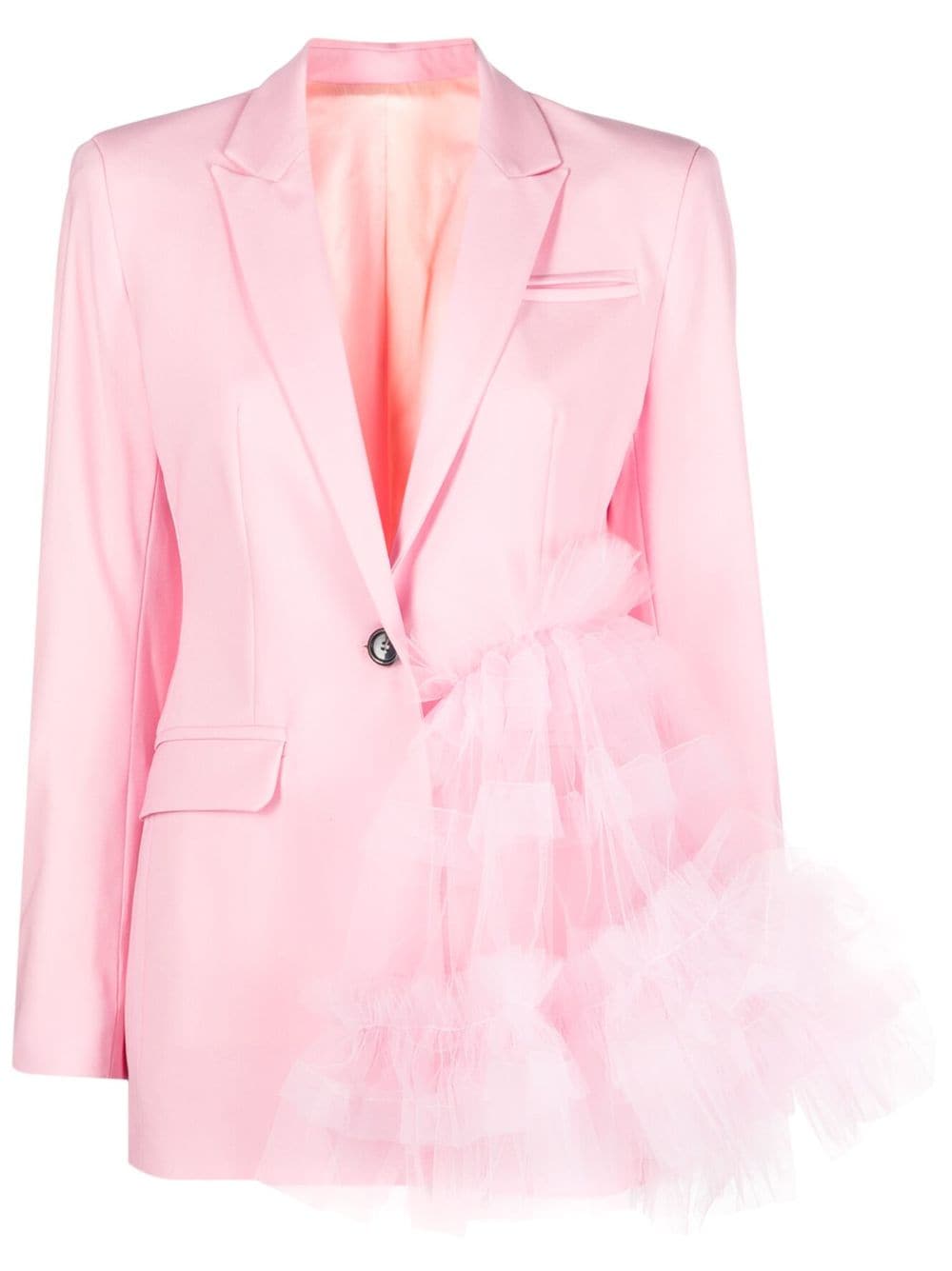 Act N°1 Tulle-ruffle Wool Blazer In Pink