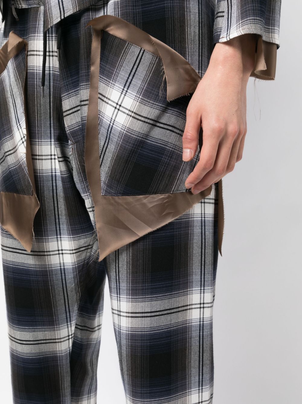 Shop Sulvam Check-print Asymmetric Trousers In Blue