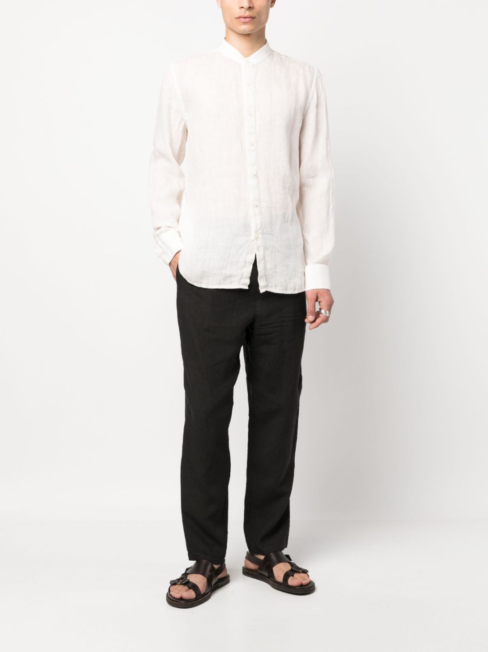 120% Lino band collar linen shirt - Beige