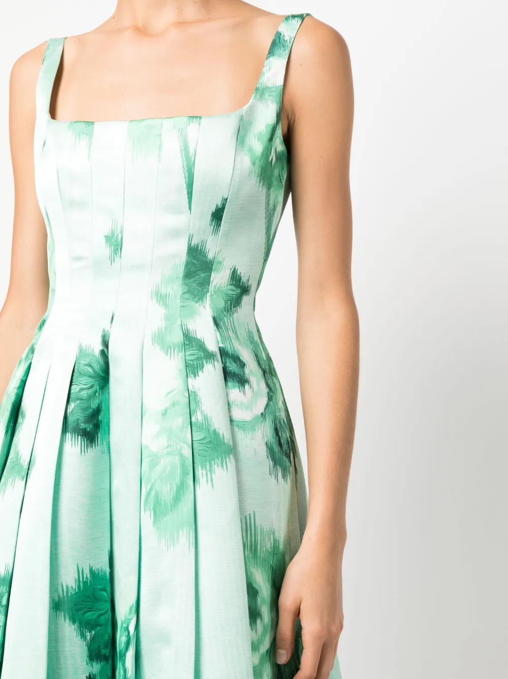 Emilia Wickstead Adele Squareneck Floralprint Canvas Dress In Green