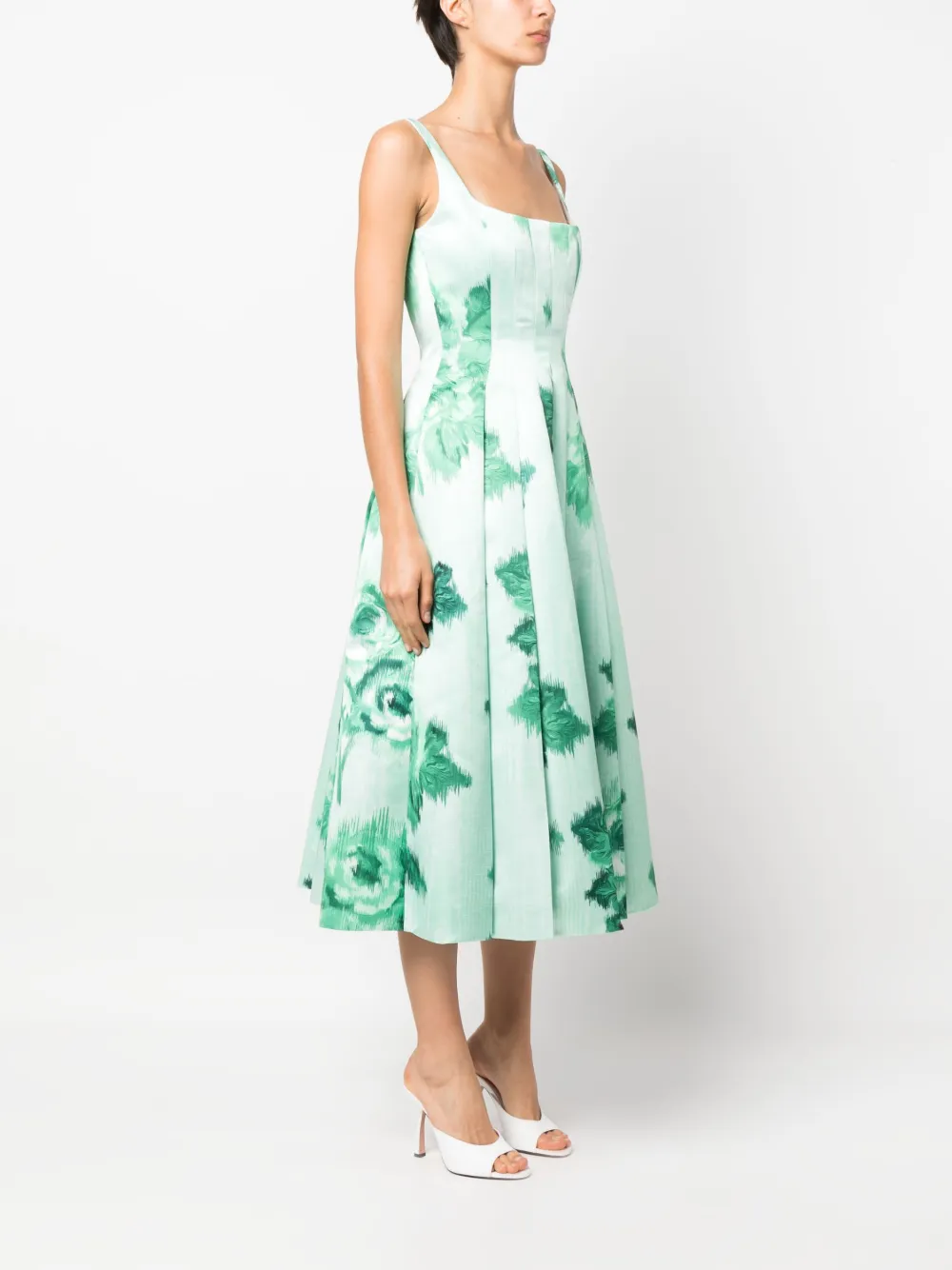 Emilia Wickstead Adele Squareneck Floralprint Canvas Dress In Green
