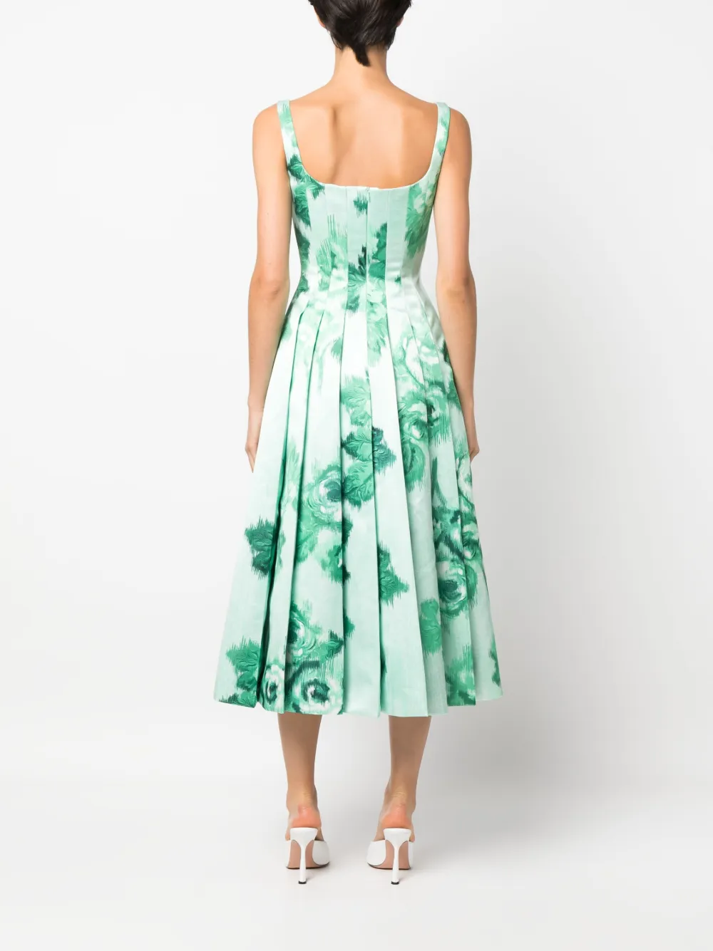Emilia Wickstead Adele Squareneck Floralprint Canvas Dress In Green