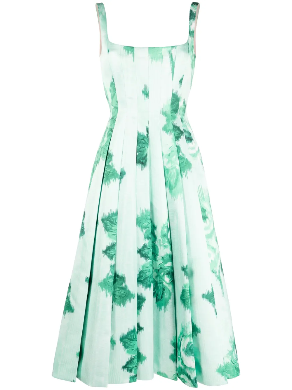 Emilia Wickstead Adele Squareneck Floralprint Canvas Dress In Green