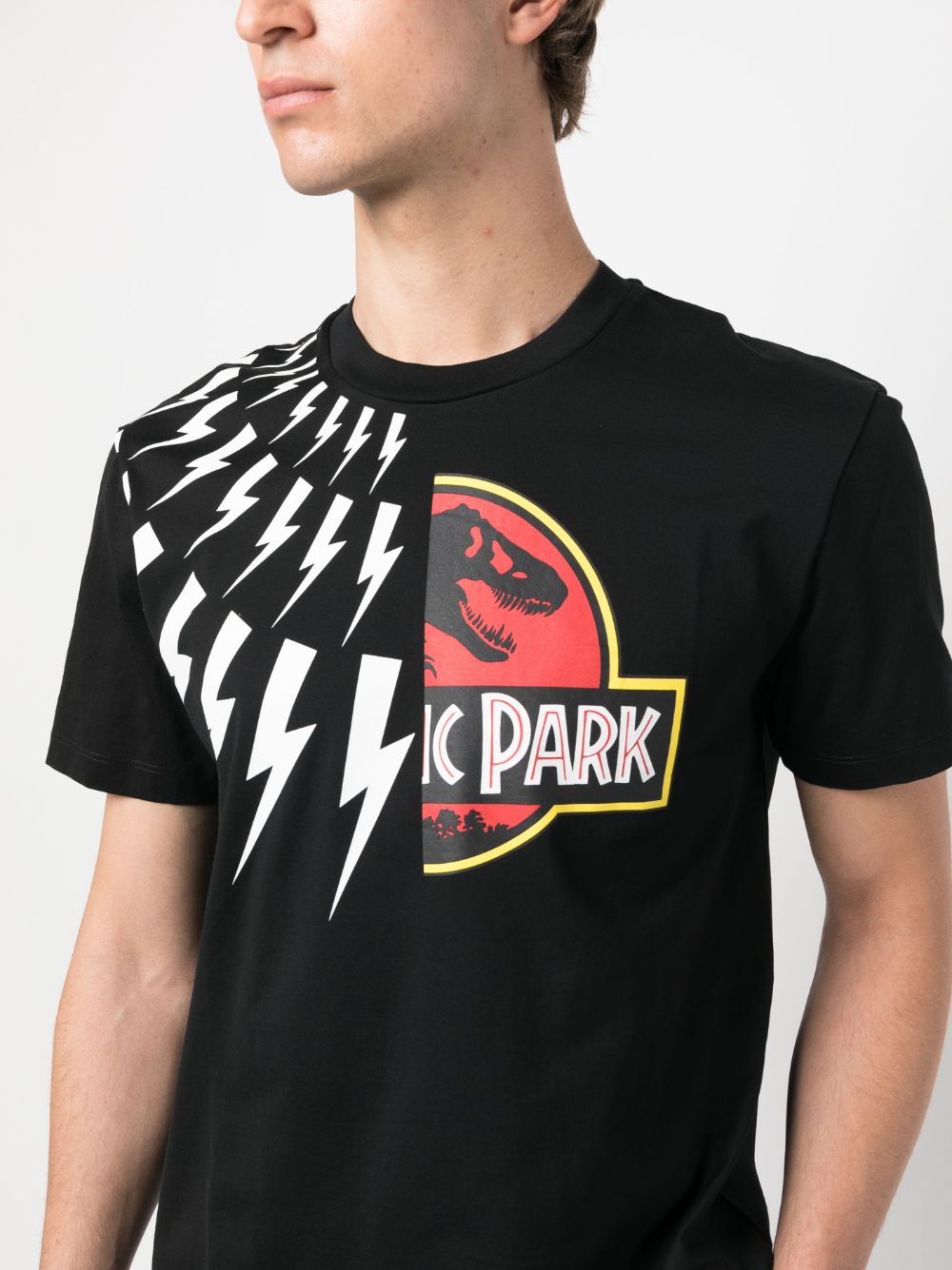 Shop Neil Barrett X Jurassic Park Thunderbolt-print T-shirt In Black