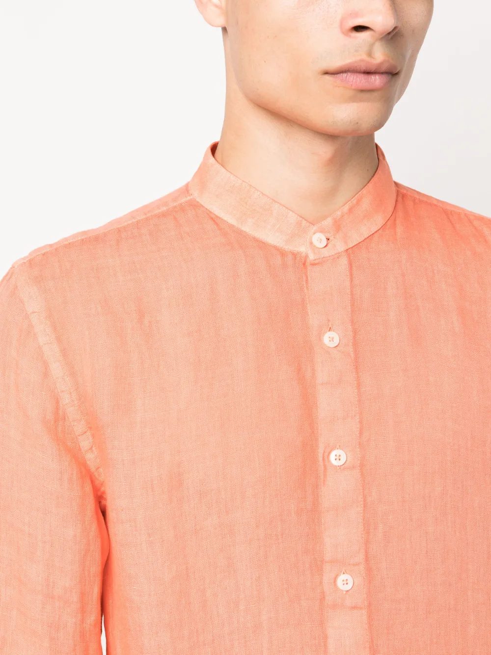 120 Lino Band Collar Linen Shirt Farfetch