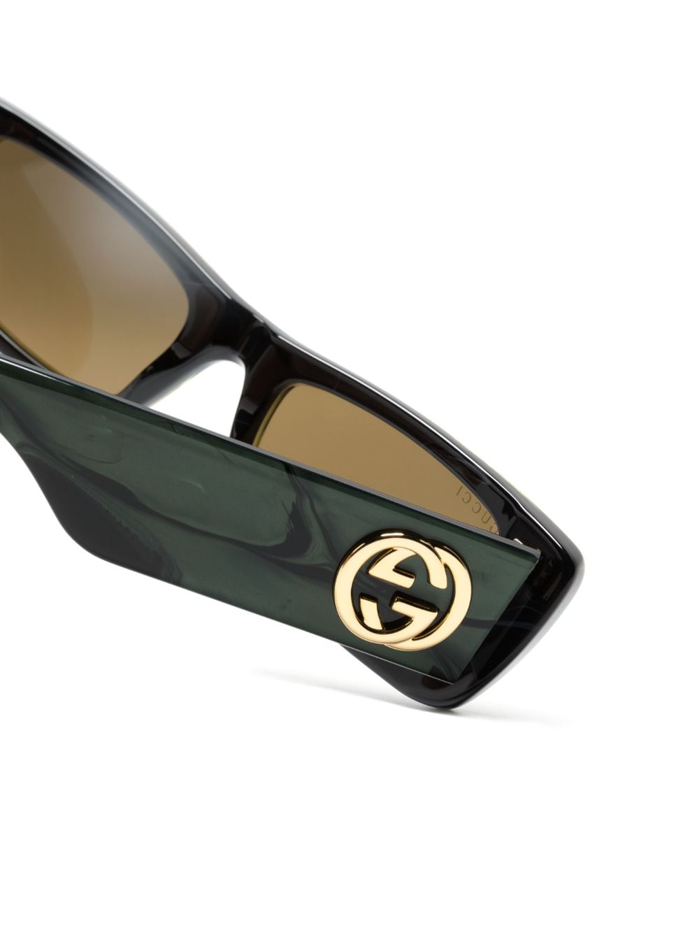 Shop Gucci Logo-plaque Rectangular-frame Sunglasses In Green