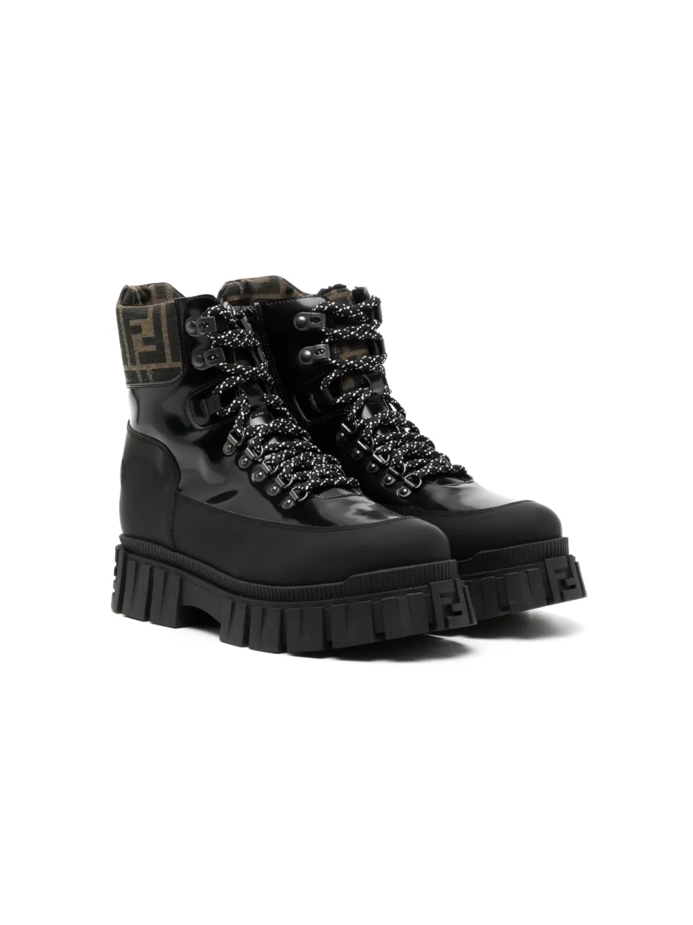 Fendi Kids' Logo-print Leather Trekking Boots In Gray