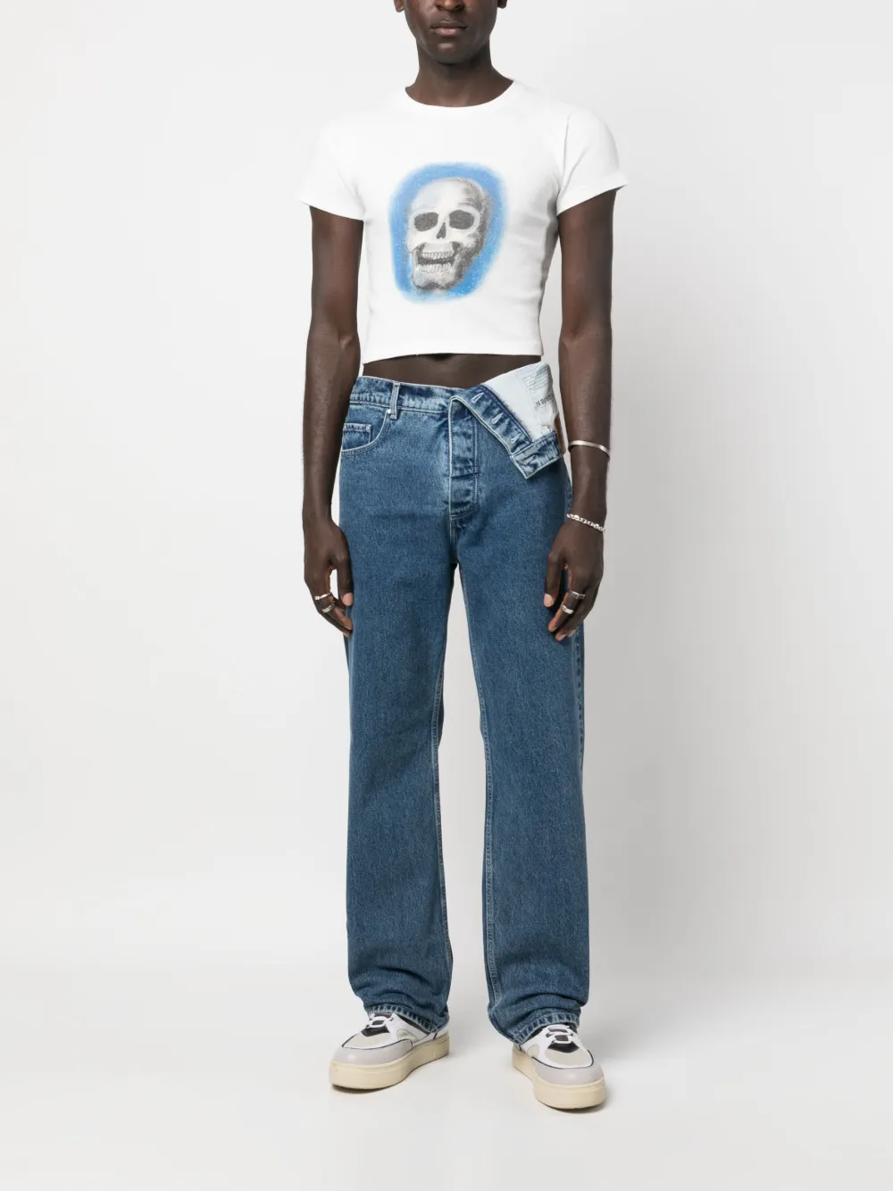 Shop Y/project Asymmetric Organic-cotton Jeans In Blue