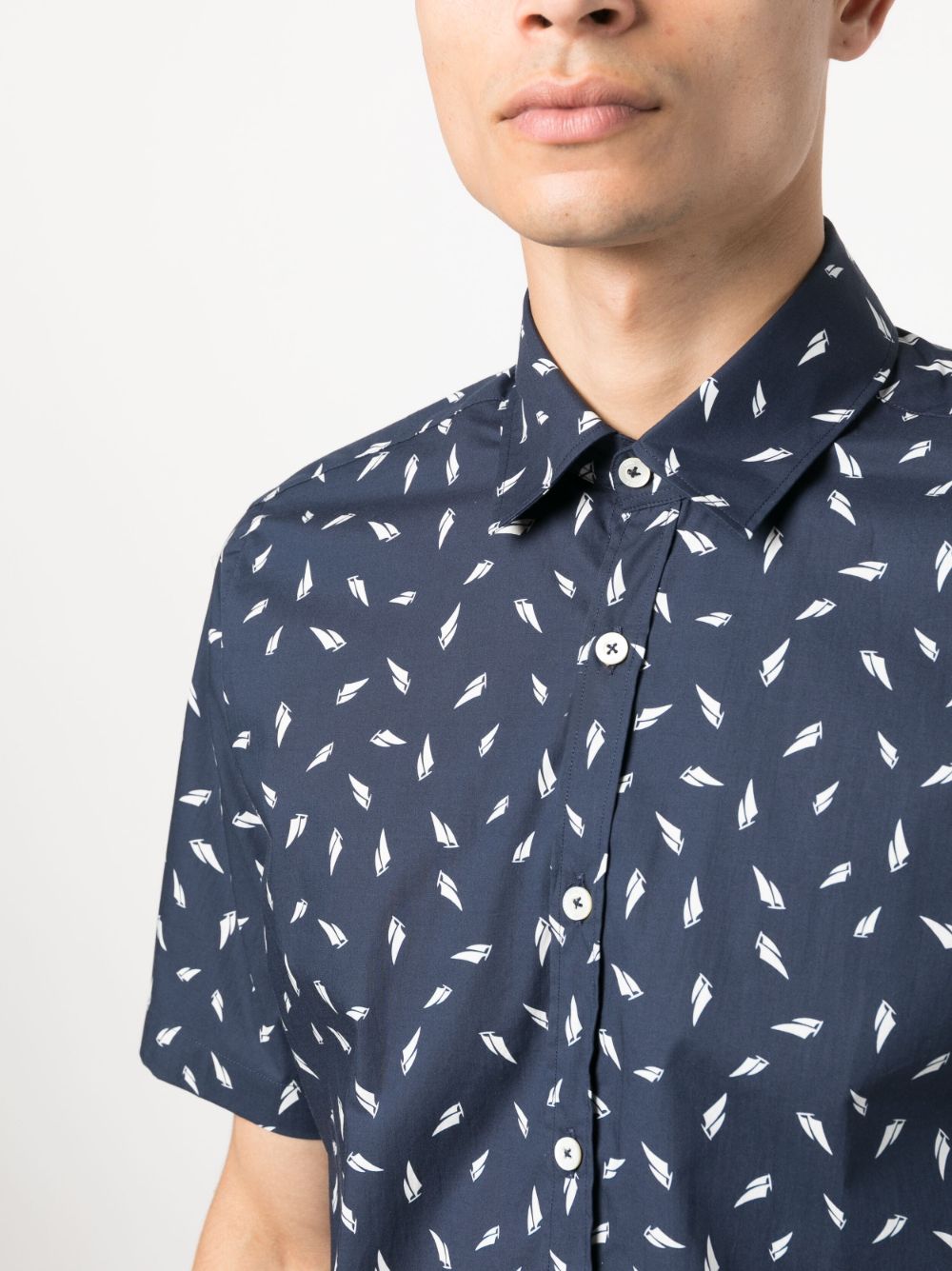 Shop Canali Pattern-print Cotton Shirt In Blue