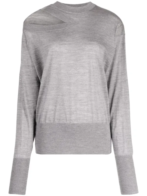 Stella McCartney Fine-knit Cut-out Jumper in Grey