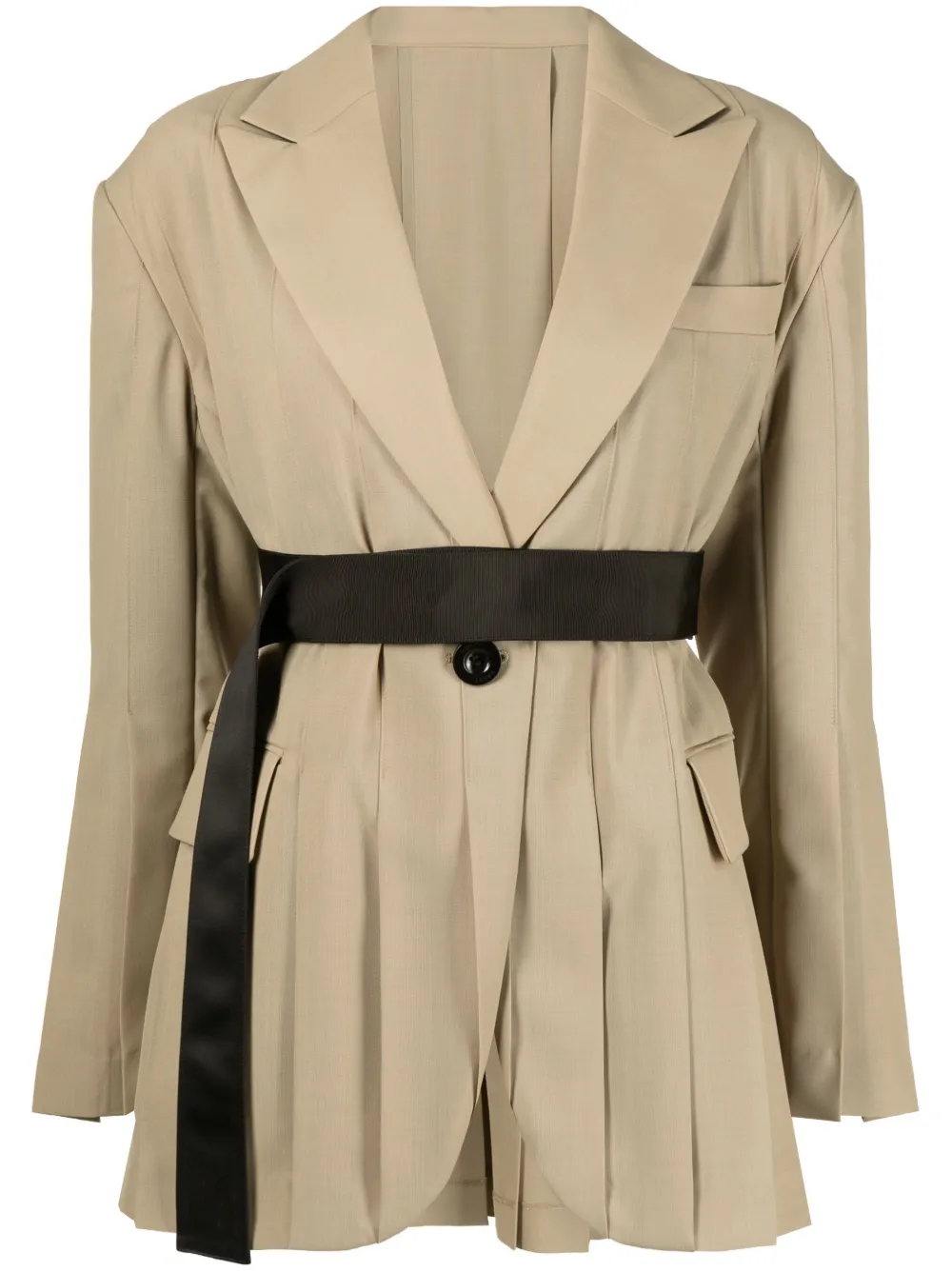 sacai pleated single-breasted blazer | Neutrals | Image 1