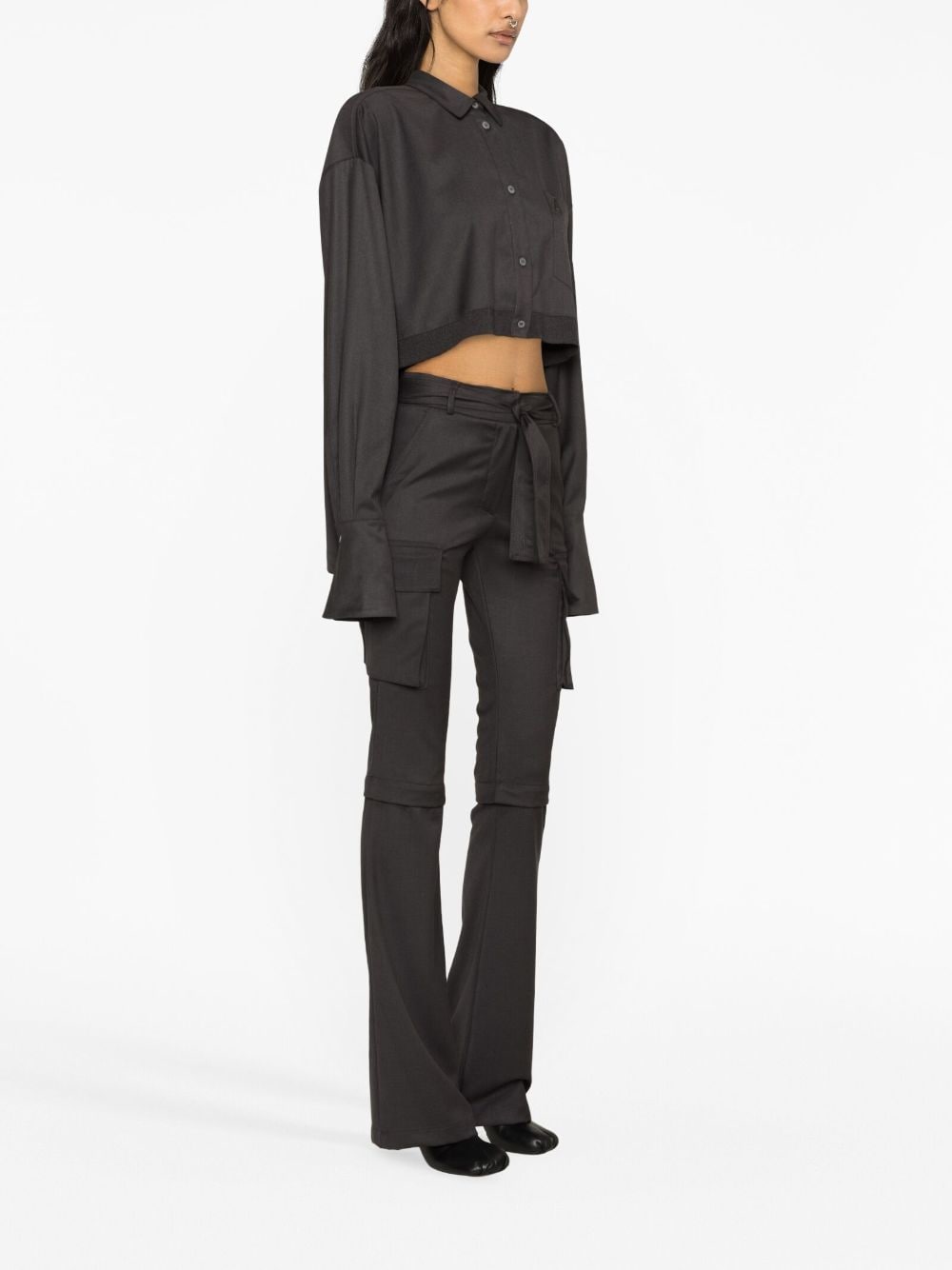 Shop Andreädamo Belted Flared Cargo Trousers In Grey