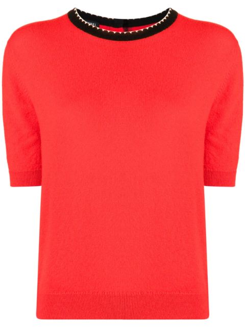 Cheap HOT SALE CHANEL 1990-2000s trimmed neck cashmere T-shirt Women