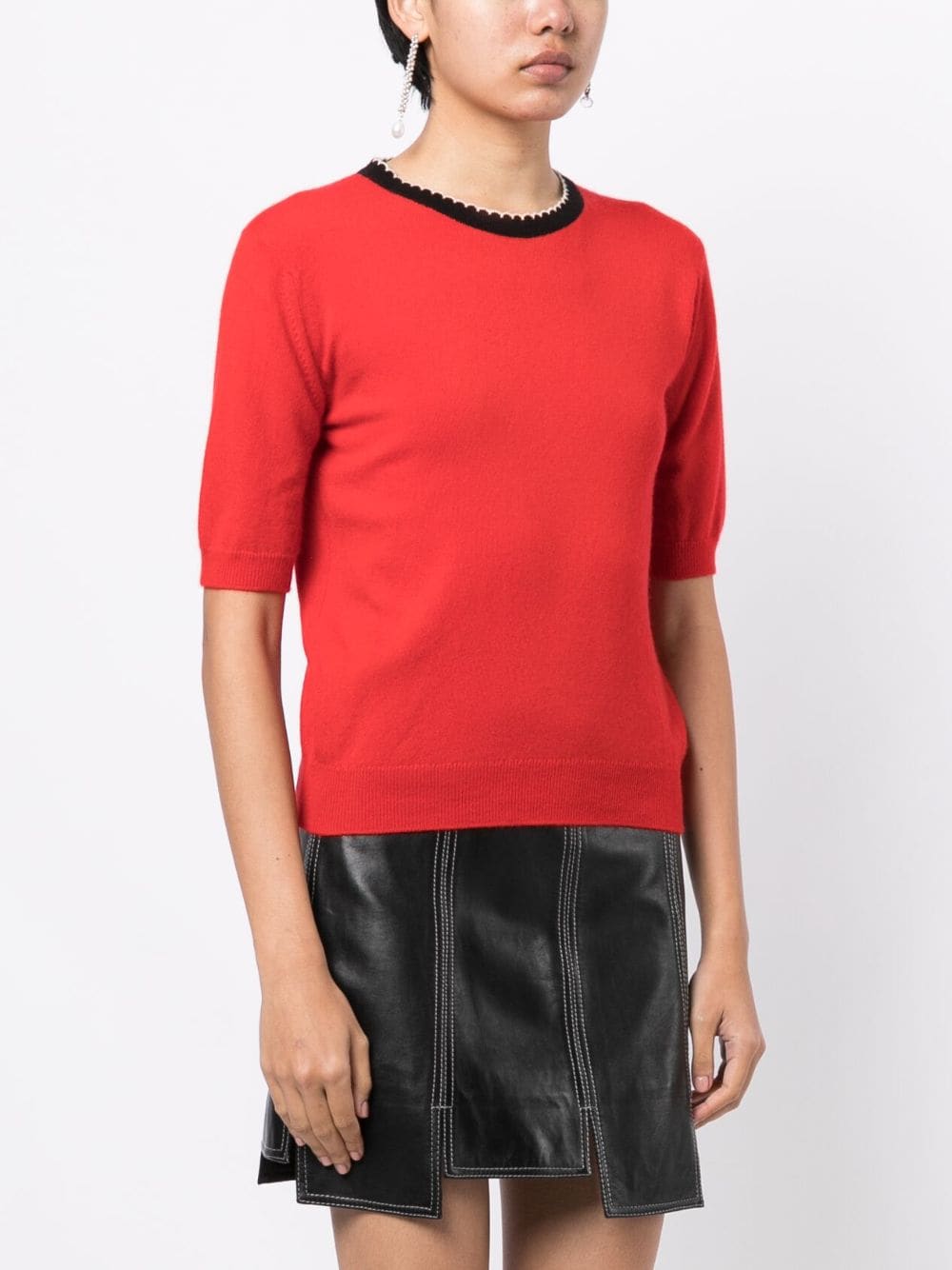 Pre-owned Chanel 1990-2000s Trimmed Neck Cashmere T-shirt In Red