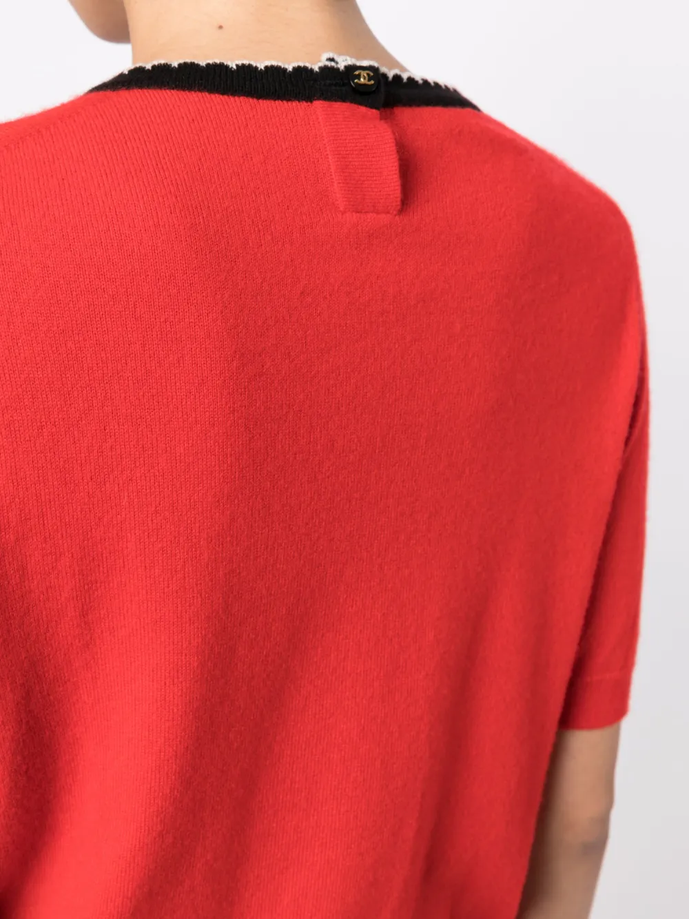 Pre-owned Chanel 1990-2000s Trimmed Neck Cashmere T-shirt In Red