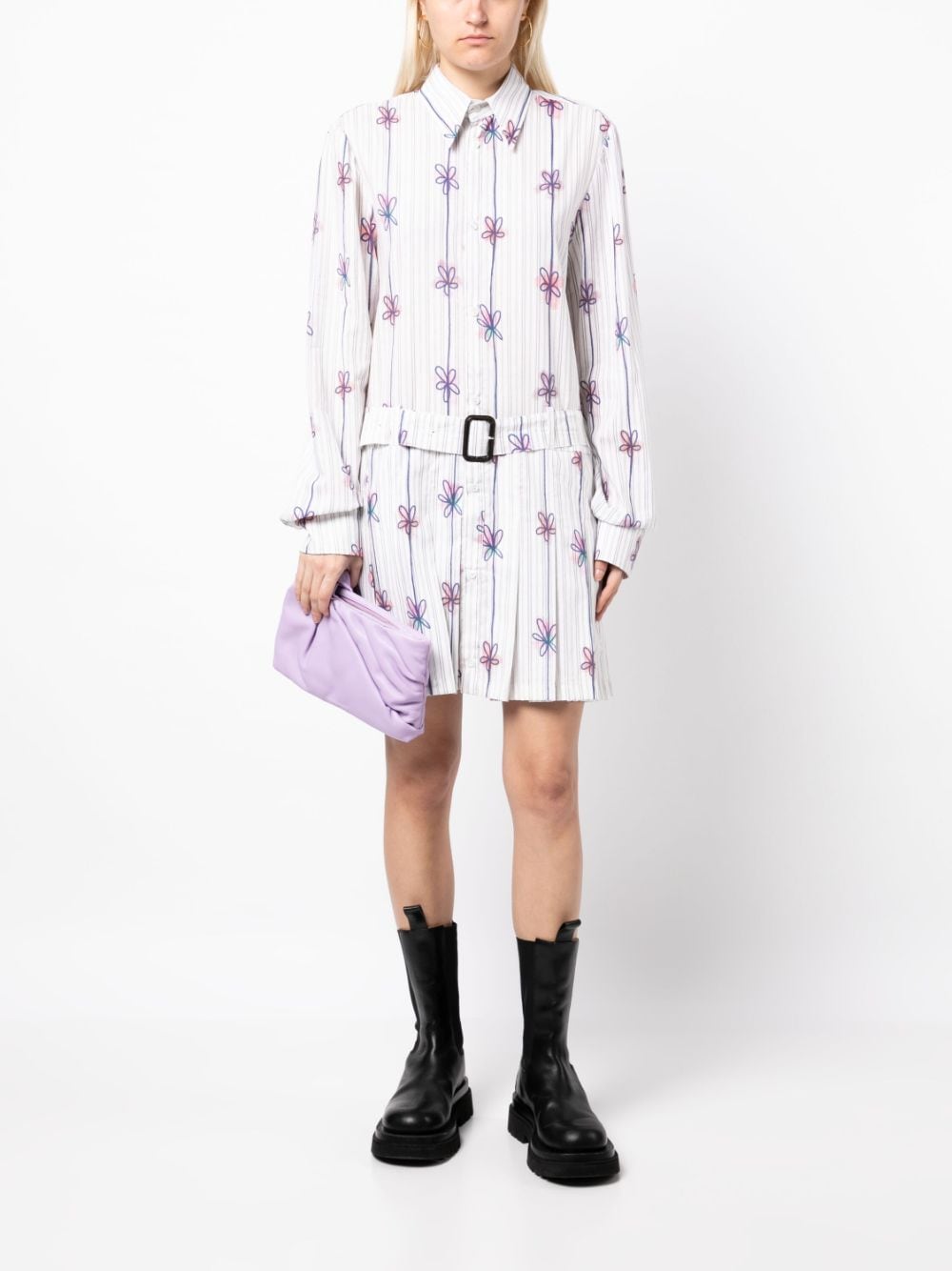 EGONlab. floral-print striped shirtdress - Wit