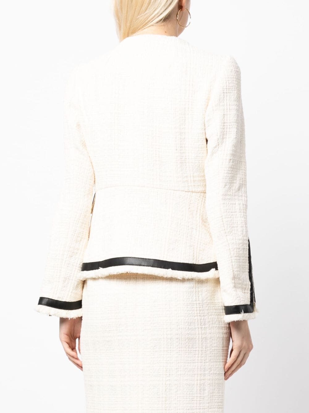 Shop Mame Kurogouchi Long-sleeve Tweed Biker Jacket In White