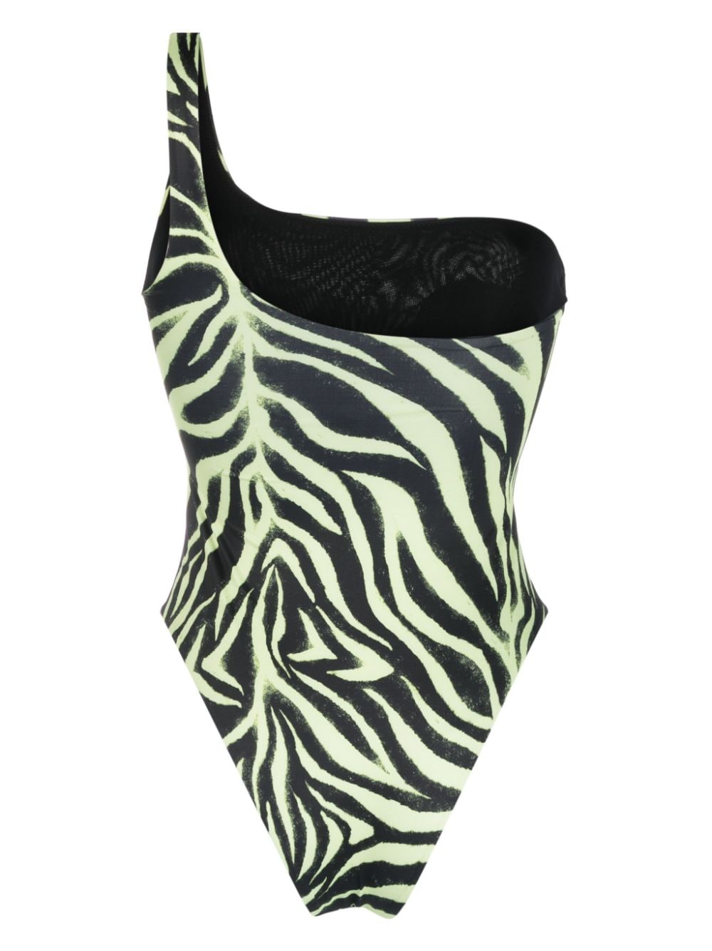 Shop Hugo Zebra-print One-shoulder Swimsuit In Black