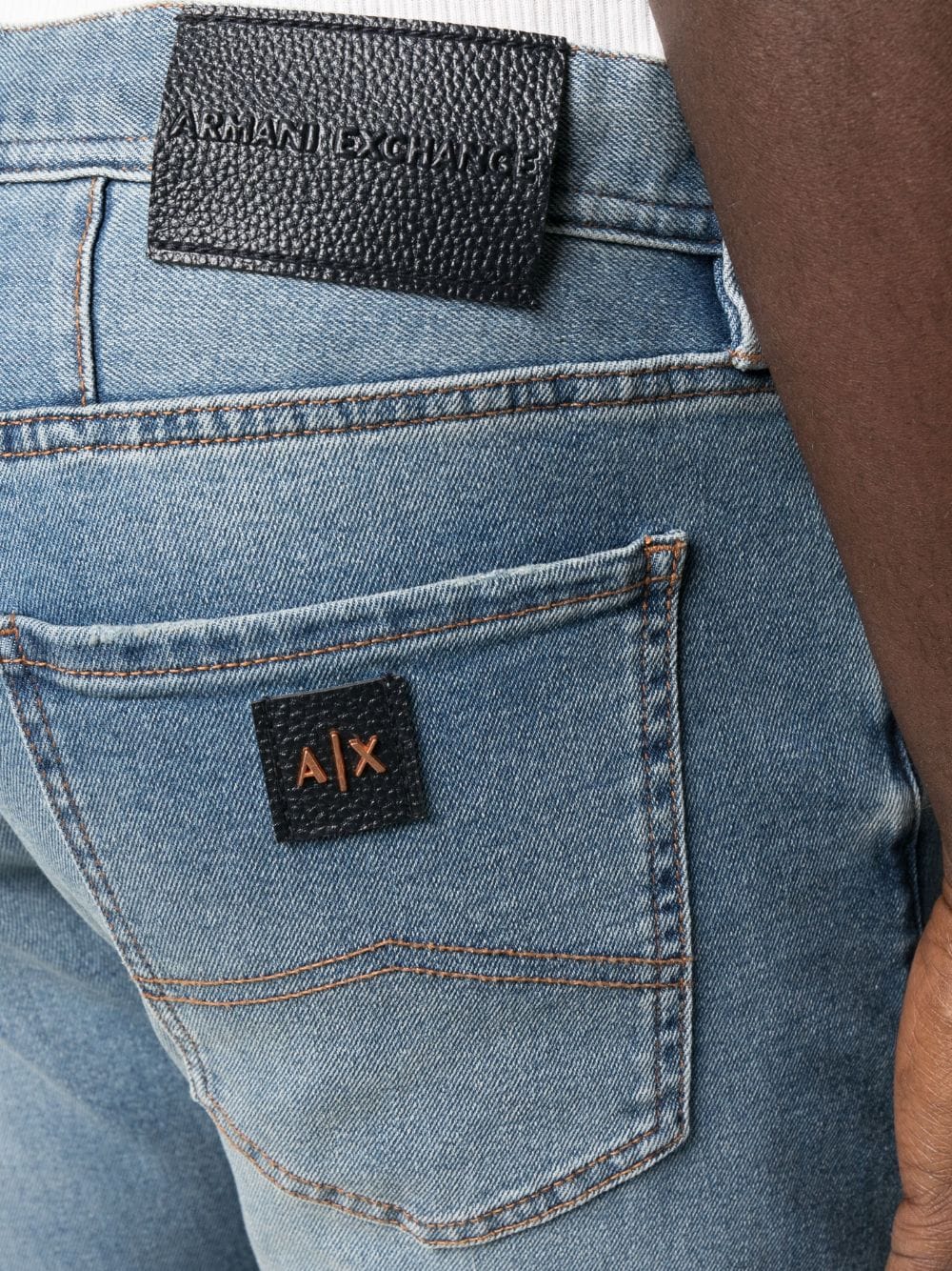 Shop Armani Exchange Logo-patch Slim-fit Jeans In Blue