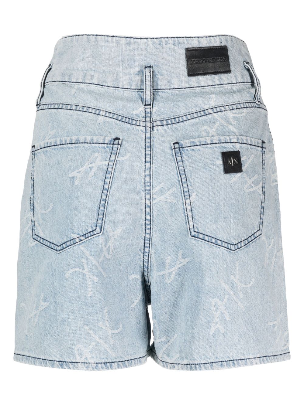Shop Armani Exchange Logo-print Straight-leg Denim Shorts In Blue