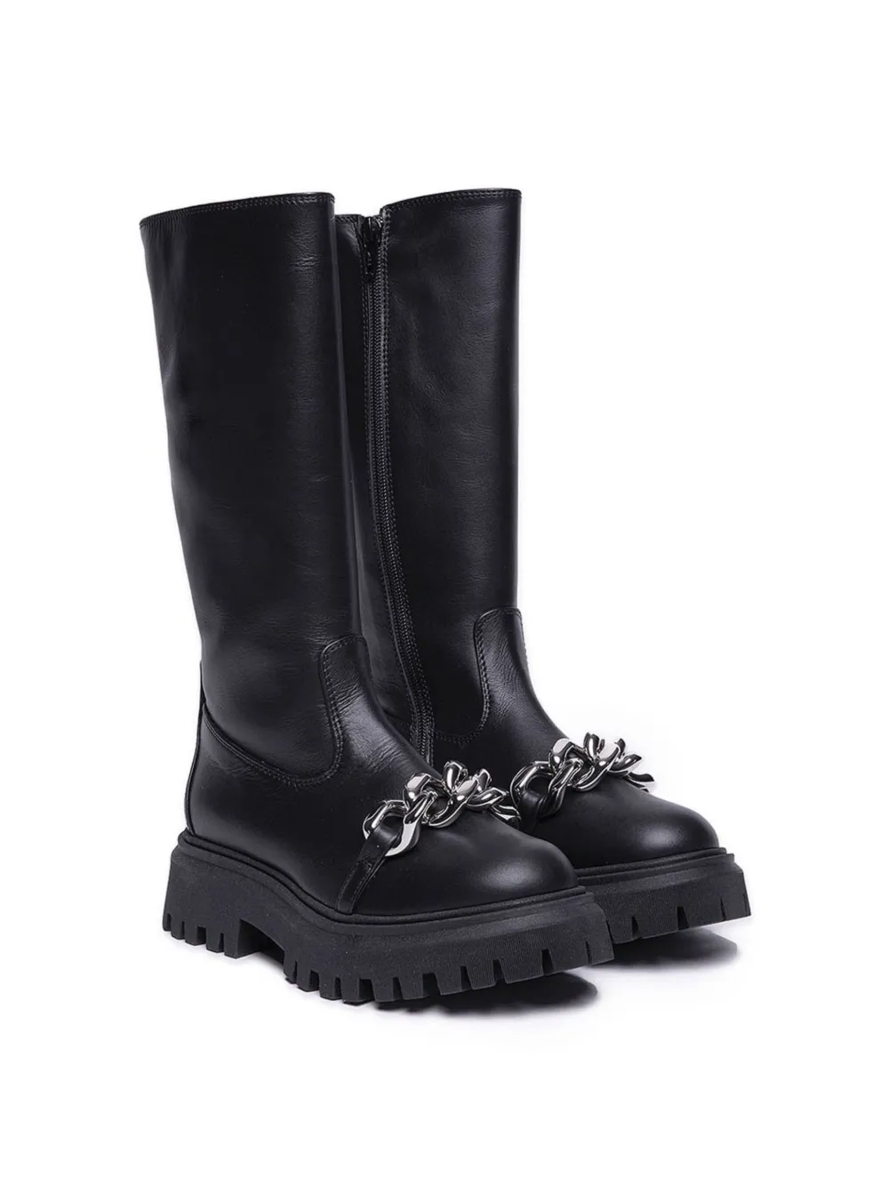 Nº21 Kids chain link-detailed leather boots - Zwart