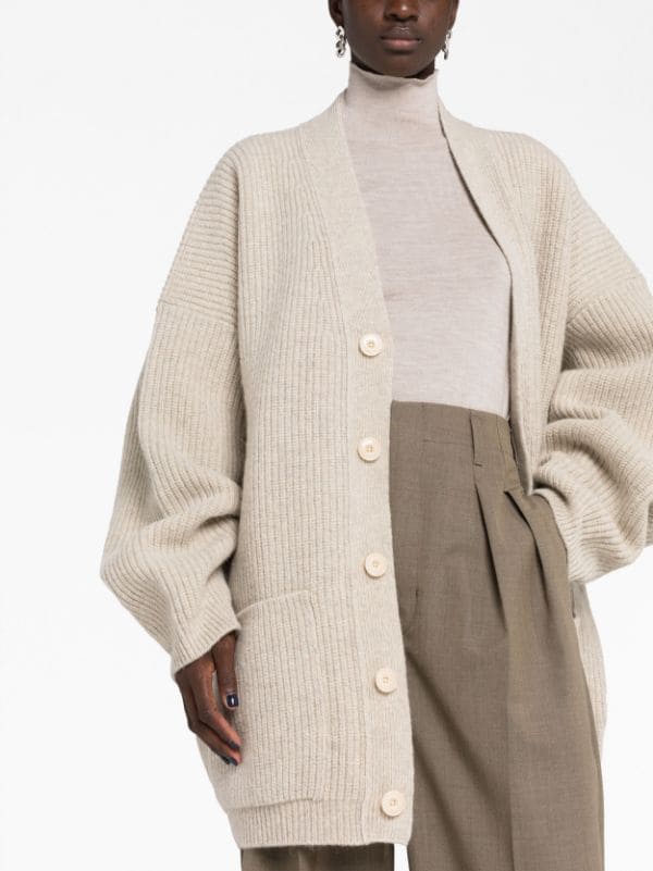 Louis Vuitton Grey Wool Rib Knit Button Front Cardigan M