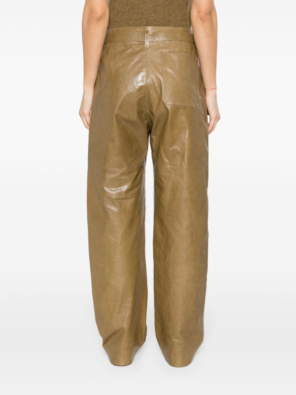 Shop Lemaire Wide-leg Leather Trousers In Green