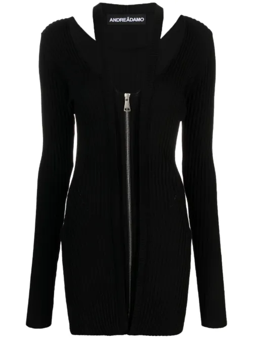 Robe en maille nervurée à col v - ANDREĀDAMO - Modalova