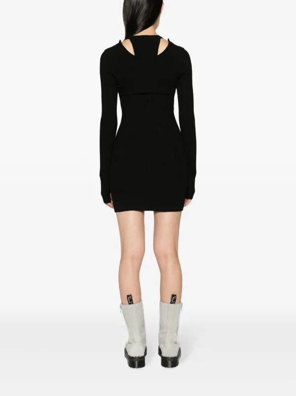 【ADANOLA】Rib Knit V Neck Dress Rib Knit V Neck Dress - Butter Yellow/Marshmallow White