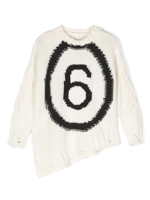 MM6 Maison Margiela Kids asymmetric intarsia-logo wool-blend jumper