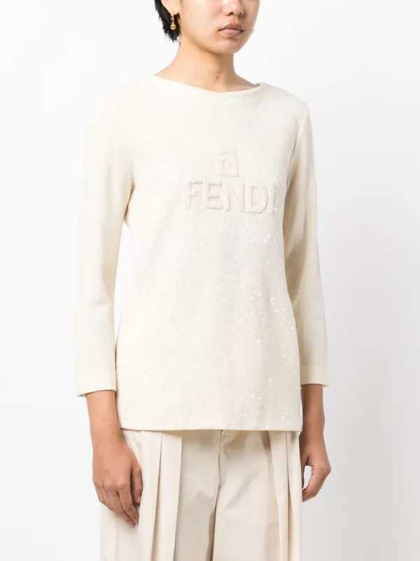 Fendi Pre Owned 1990 2000s logo applique Knit Top Farfetch
