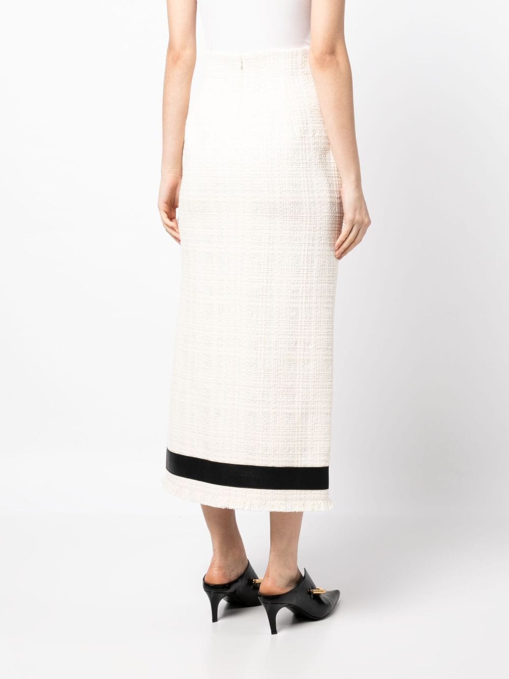 Shop Mame Kurogouchi High-waisted Striped Tweed Skirt In White