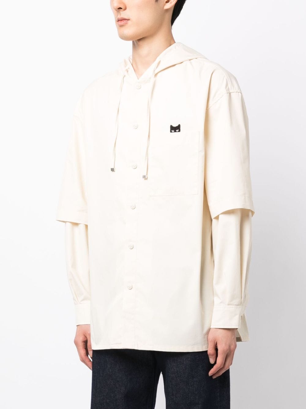 Shop Zzero By Songzio Logo-patch Hooded Shirt In Neutrals