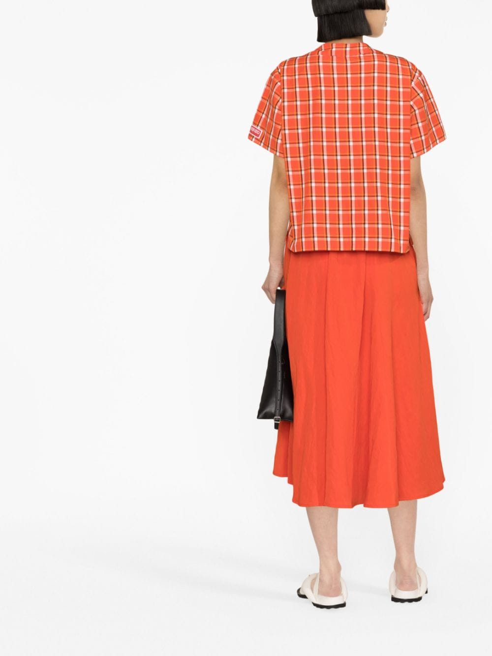 Shop Kenzo Short-sleeve Checkered Buttoned Shirt In Orange