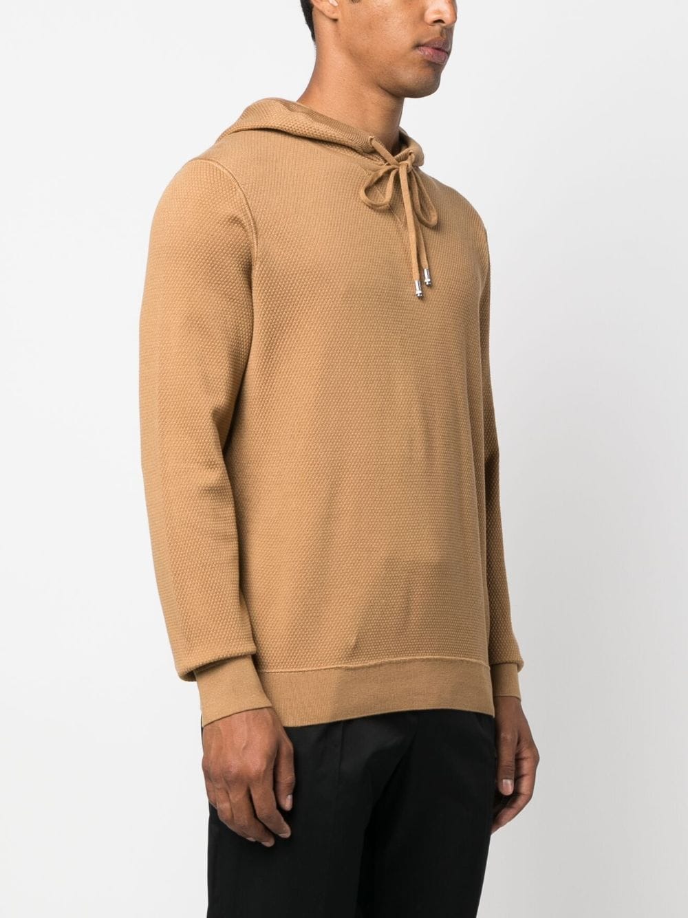 Shop Hugo Boss Textured Cotton Hoodie In Neutrals