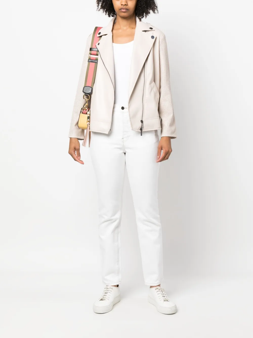 Armani Exchange perforated-sleeve biker jacket - Beige