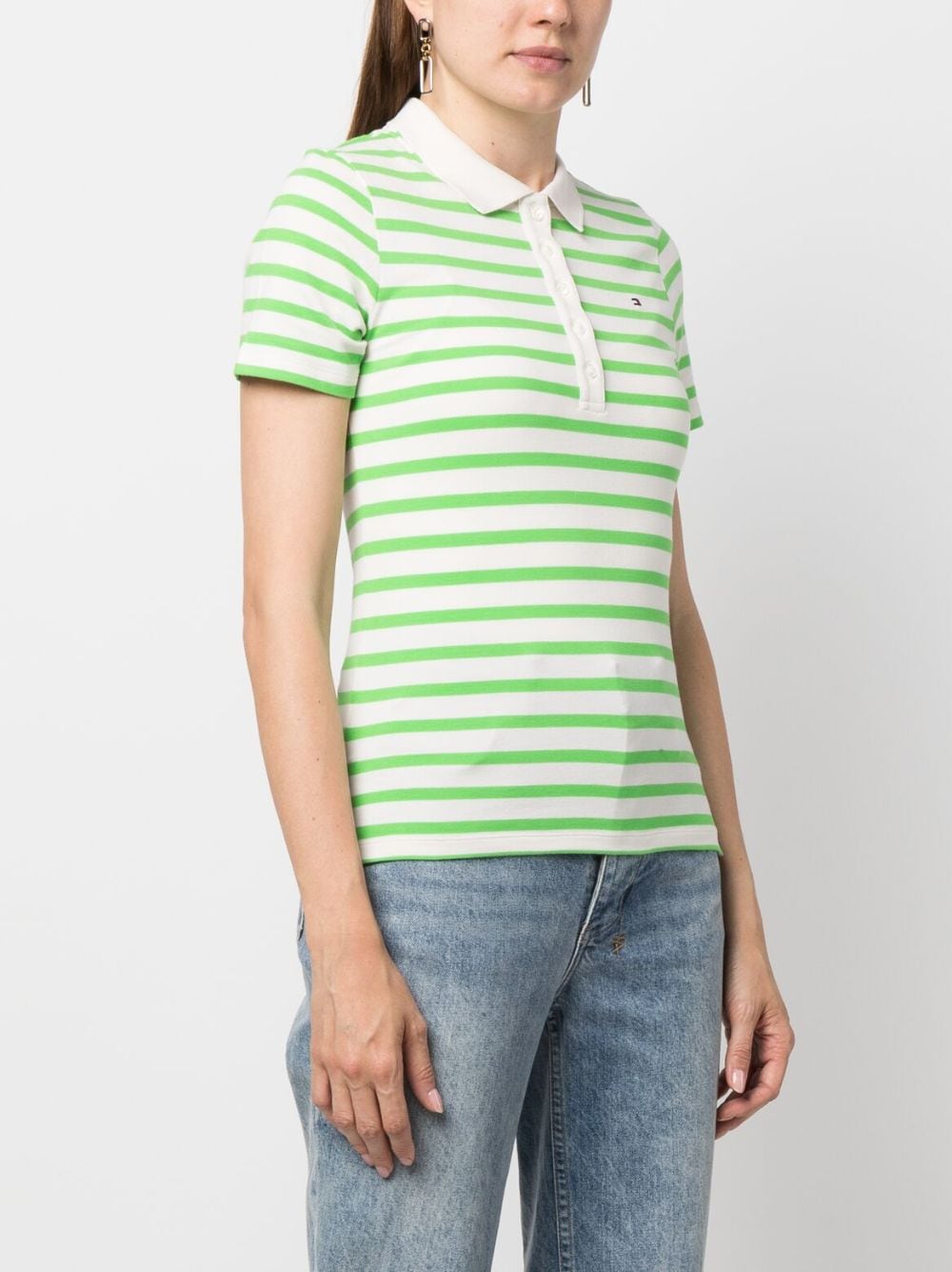 Shop Tommy Hilfiger Striped Cotton Polo Top In Green