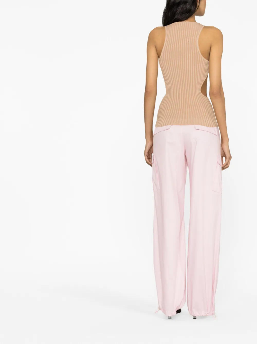 Andreädamo Cut Out-detail Ribbed-knit Top In Neutrals