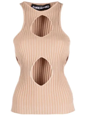 Cut-out Detail Ribbed-knit Top