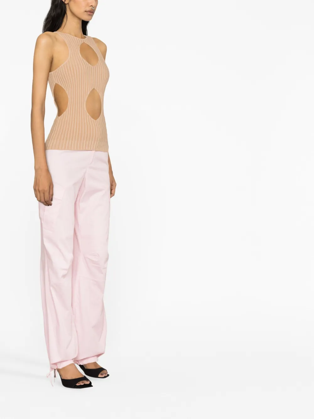 Andreädamo Cut Out-detail Ribbed-knit Top In Neutrals