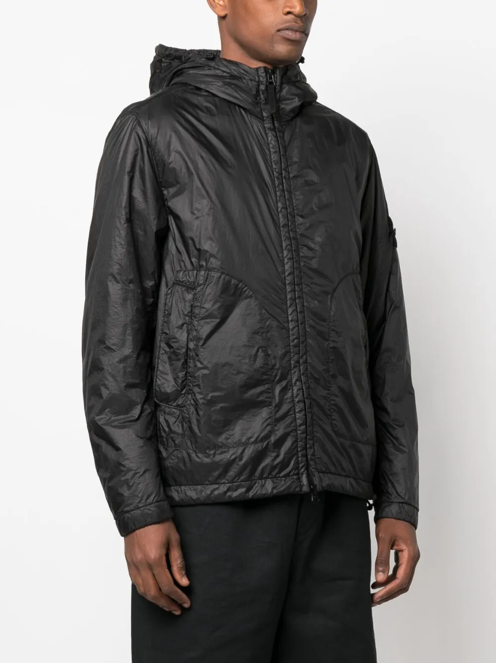 Stone Island Logo-patch Hooded Jacket In Schwarz