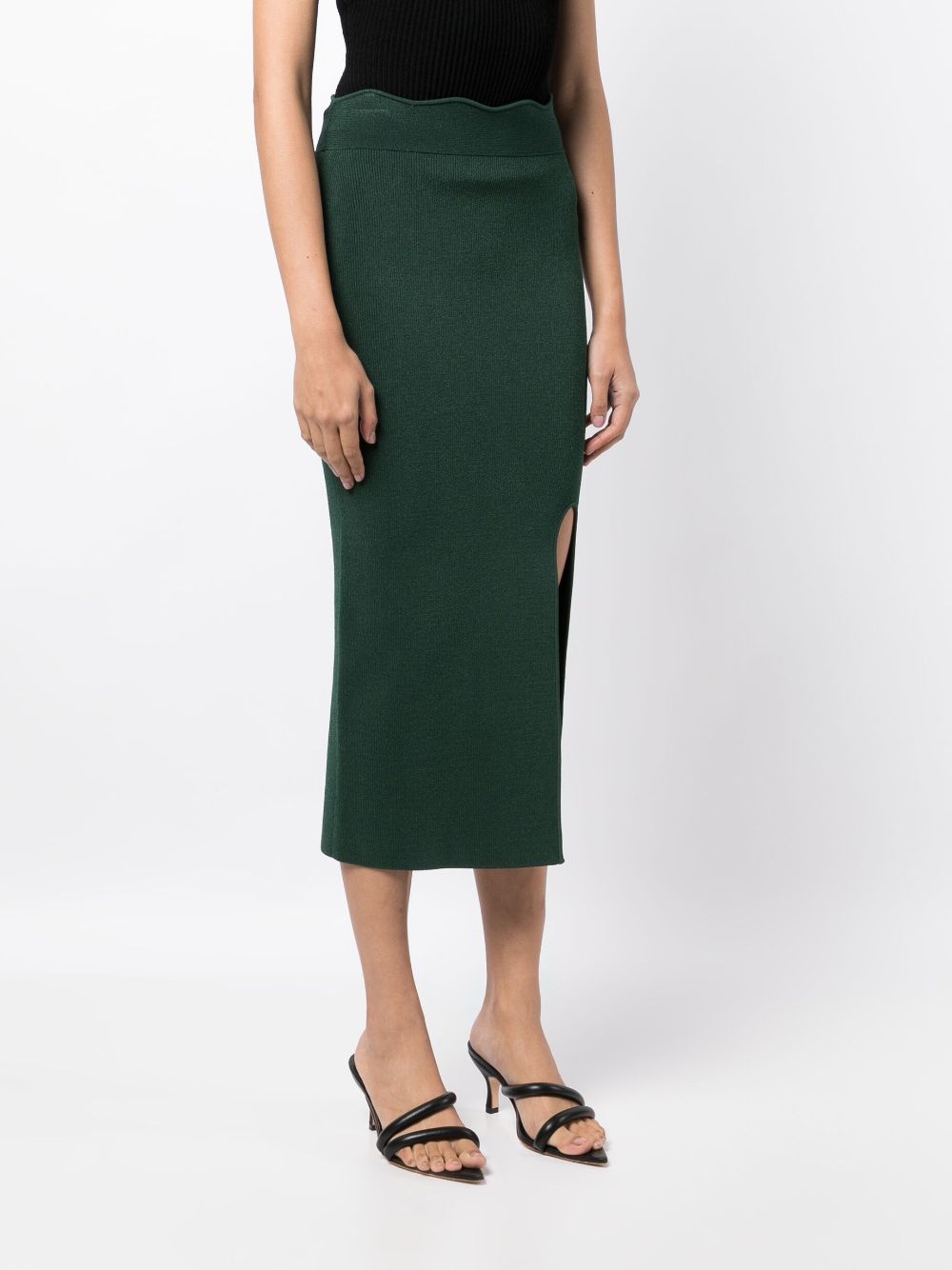 Shop Galvan Delia Knitted Pencil Skirt In Green