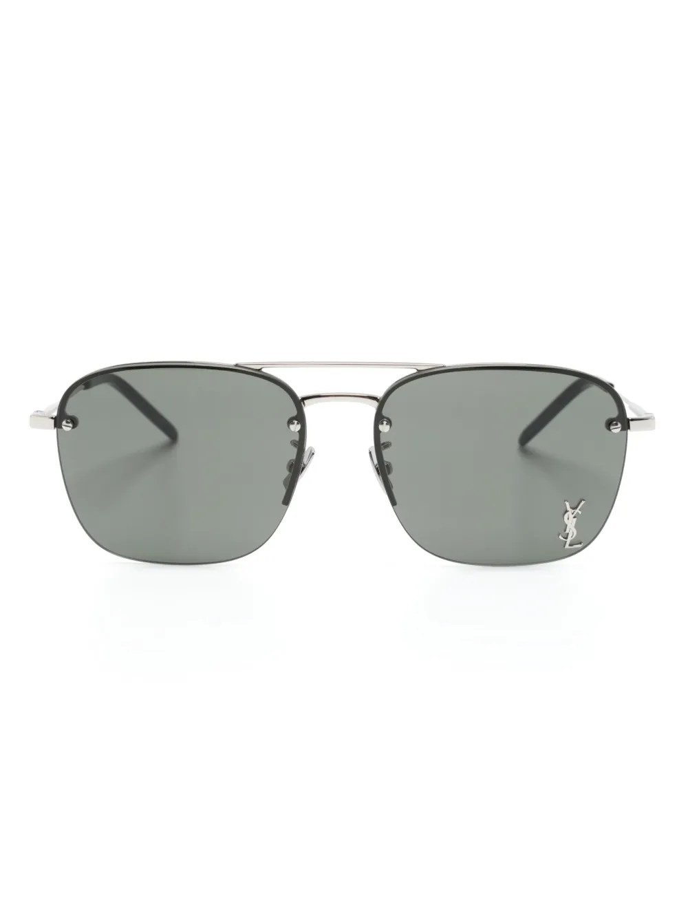 Saint Laurent Logo-plaque Square-frame Sunglasses In Black