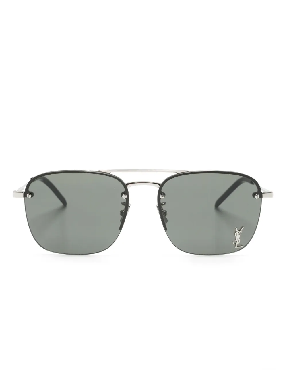 Saint Laurent Logo-plaque Square-frame Sunglasses In Black