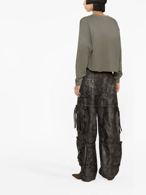Maison Margiela logo-patch Cropped Sweatshirt | Green | FARFETCH