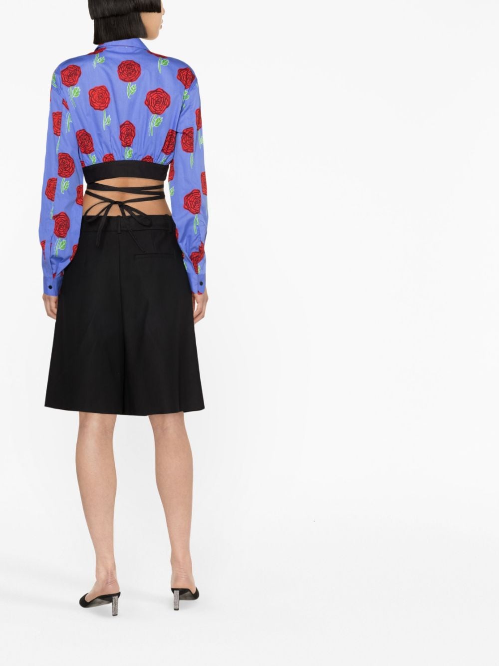 Shop Versace Jeans Couture Floral-print Cropped Blouse In Blue