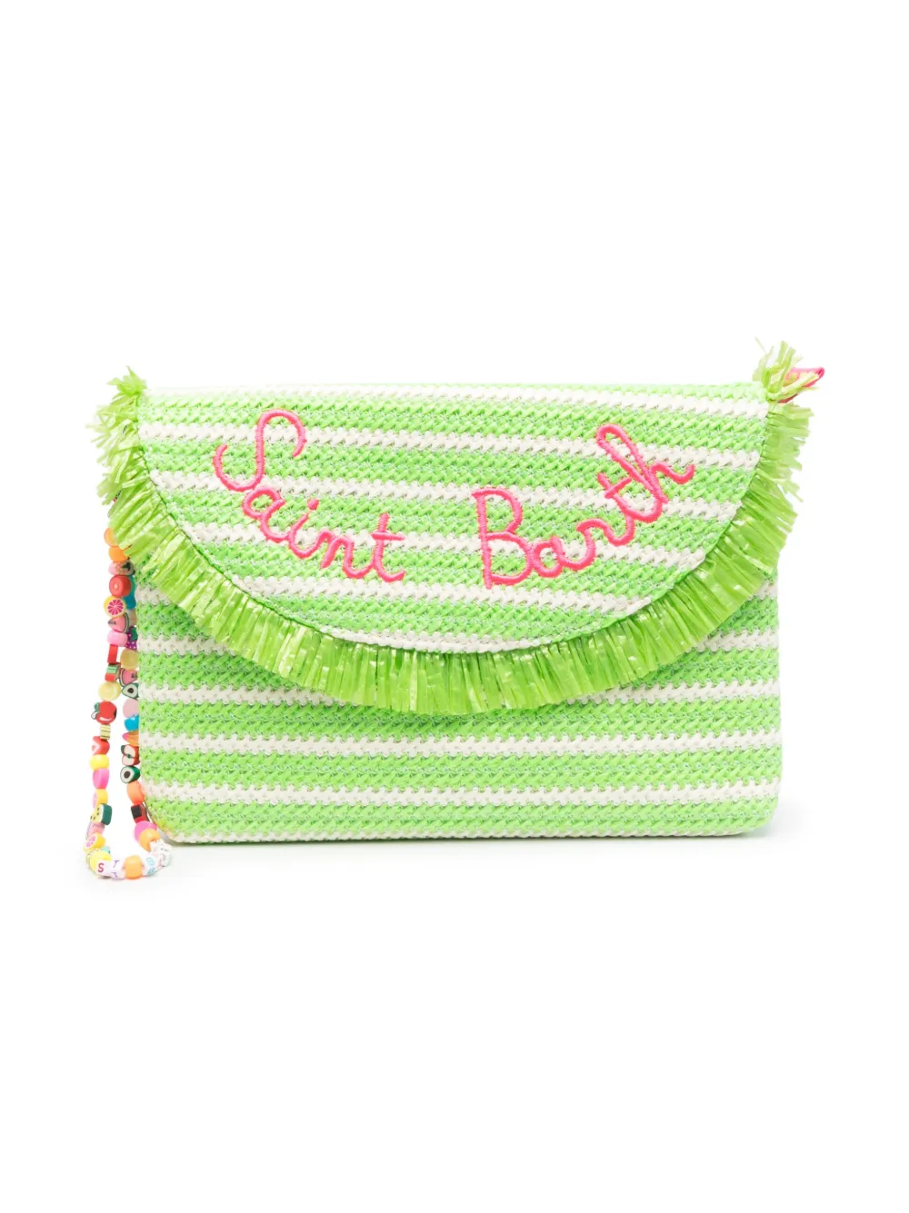 Mc2 Saint Barth Kids' Embroidered-logo Striped Clutch Bag In Green