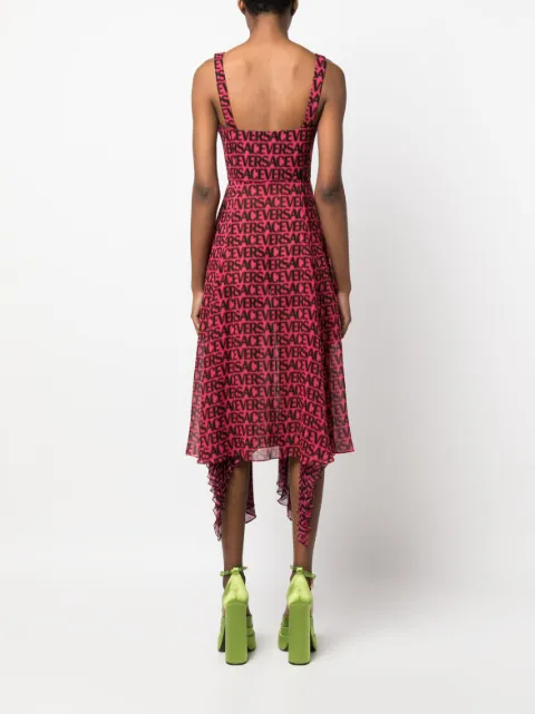 Versace logo-print asymmetric-hem silk dress 10100091A07256 - 3